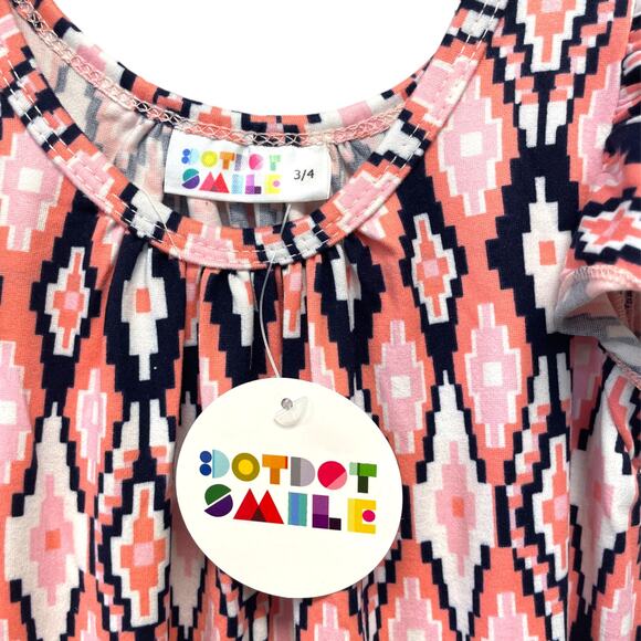 Dot Dot Smile NWT Girls' 3/4 Pink Argyle Pattern Cap Ruffle Sleeve Swing Dress - Picture 2 of 4